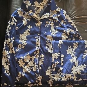 Navy Floral Pajama Set with Cream Blossom Print